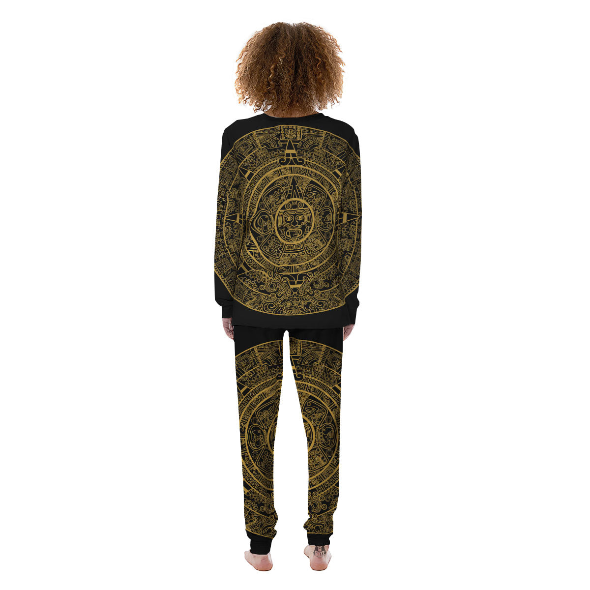 Maya Calendar Yellow And Black Print Women's Pajamas-grizzshop