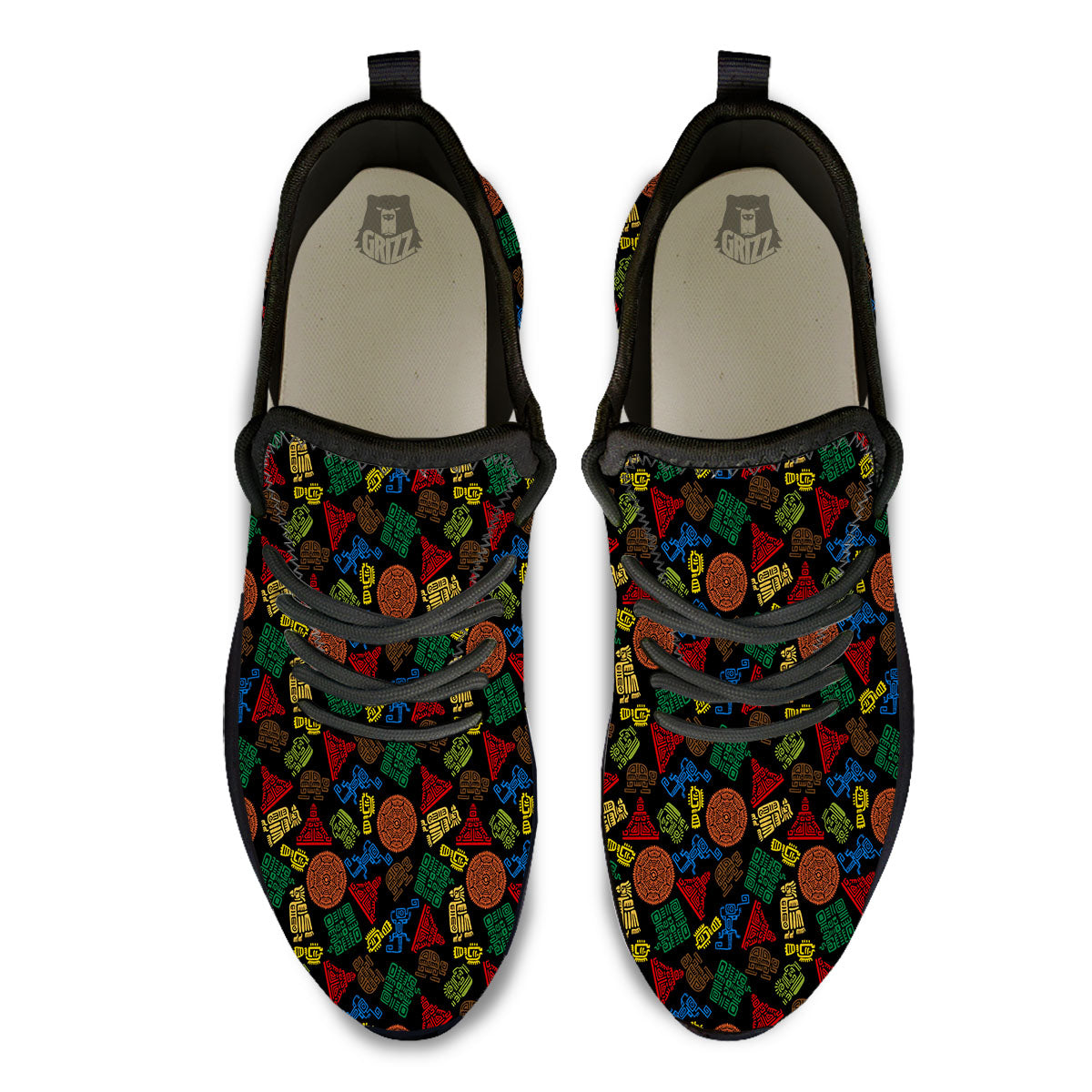 Maya Colorful Print Pattern Black Athletic Shoes-grizzshop