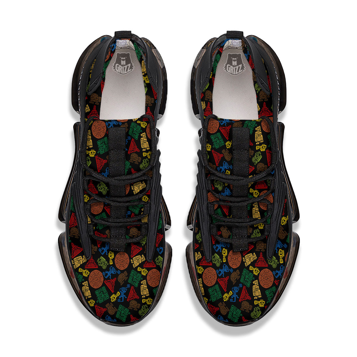 Maya Colorful Print Pattern Black Gym Shoes-grizzshop