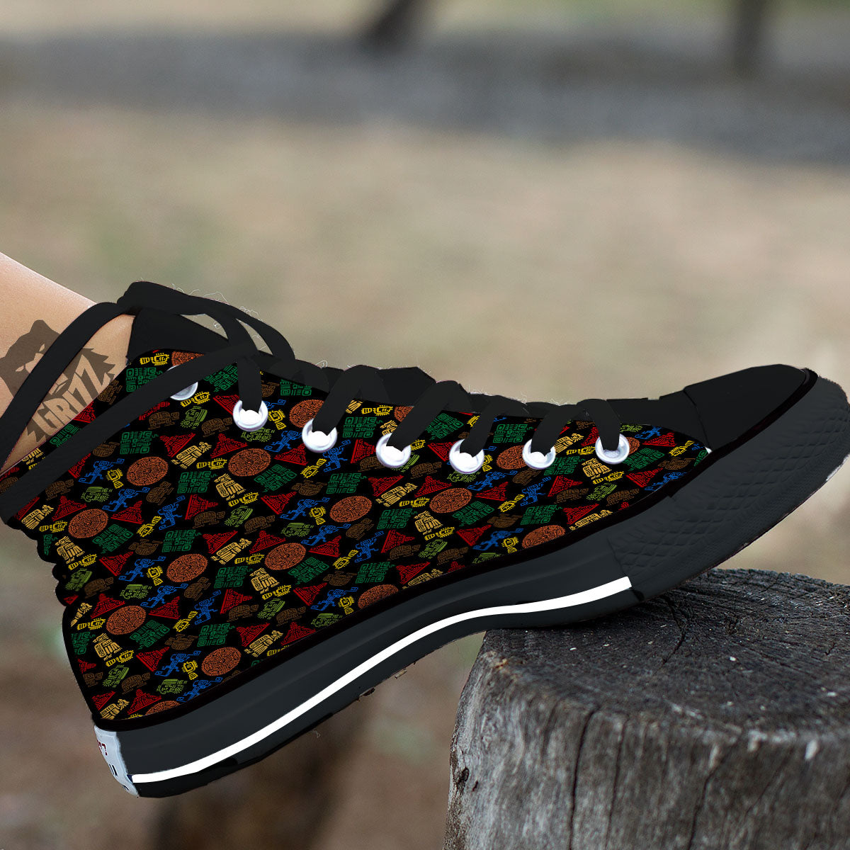 Maya Colorful Print Pattern Black High Top Shoes-grizzshop