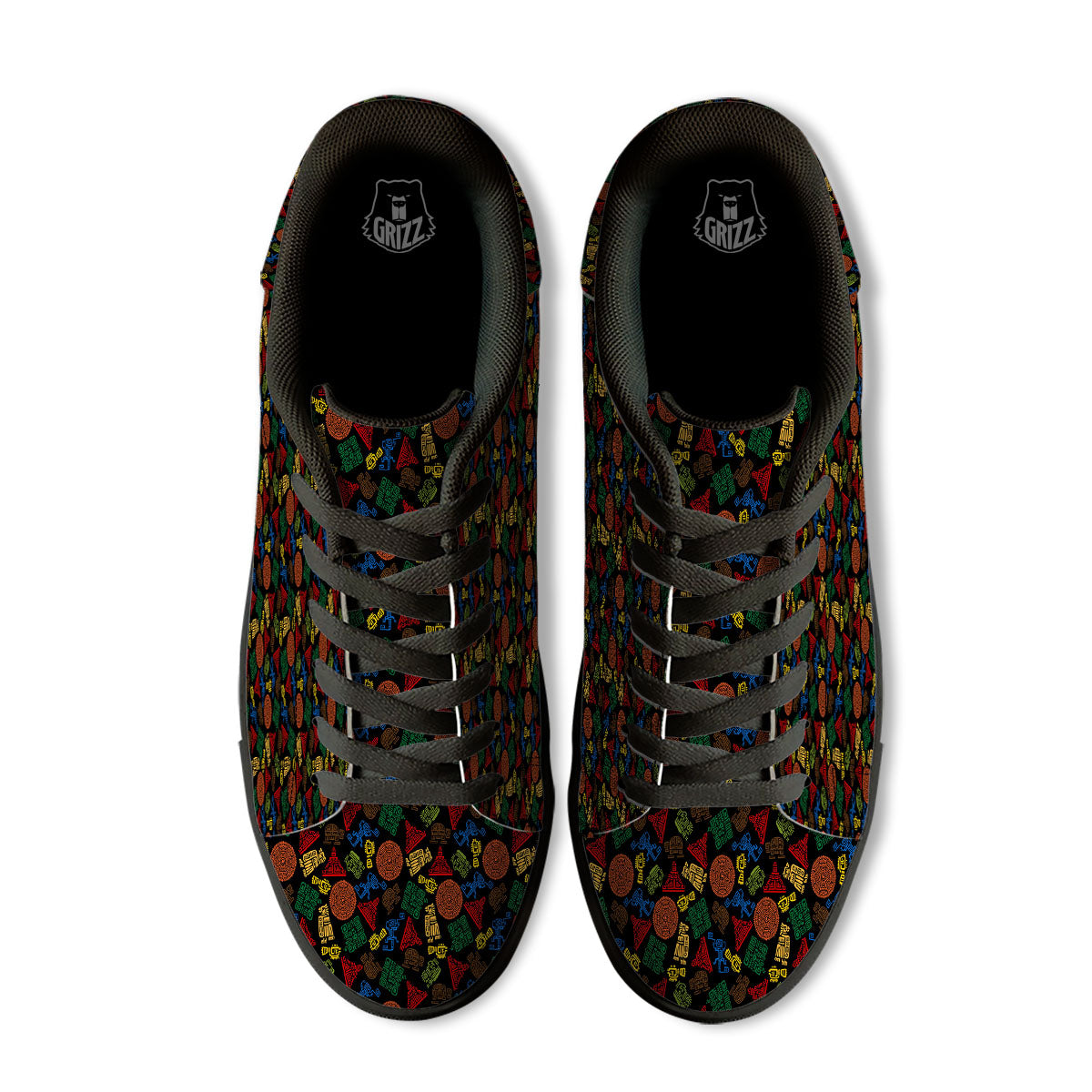 Maya Colorful Print Pattern Black Low Top Sneakers-grizzshop