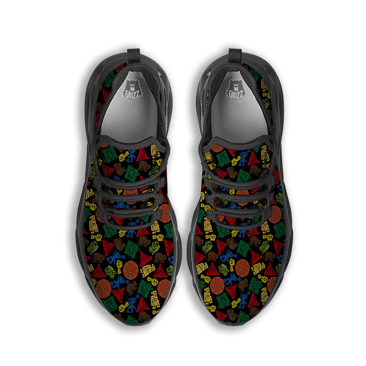 Maya Colorful Print Pattern Black Running Shoes-grizzshop