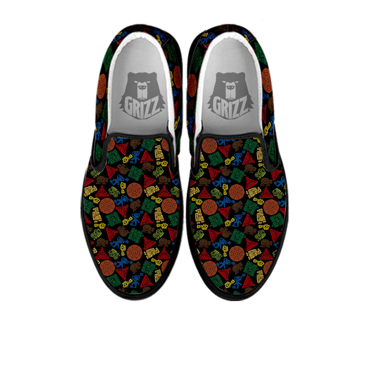 Maya Colorful Print Pattern Black Slip On Shoes-grizzshop