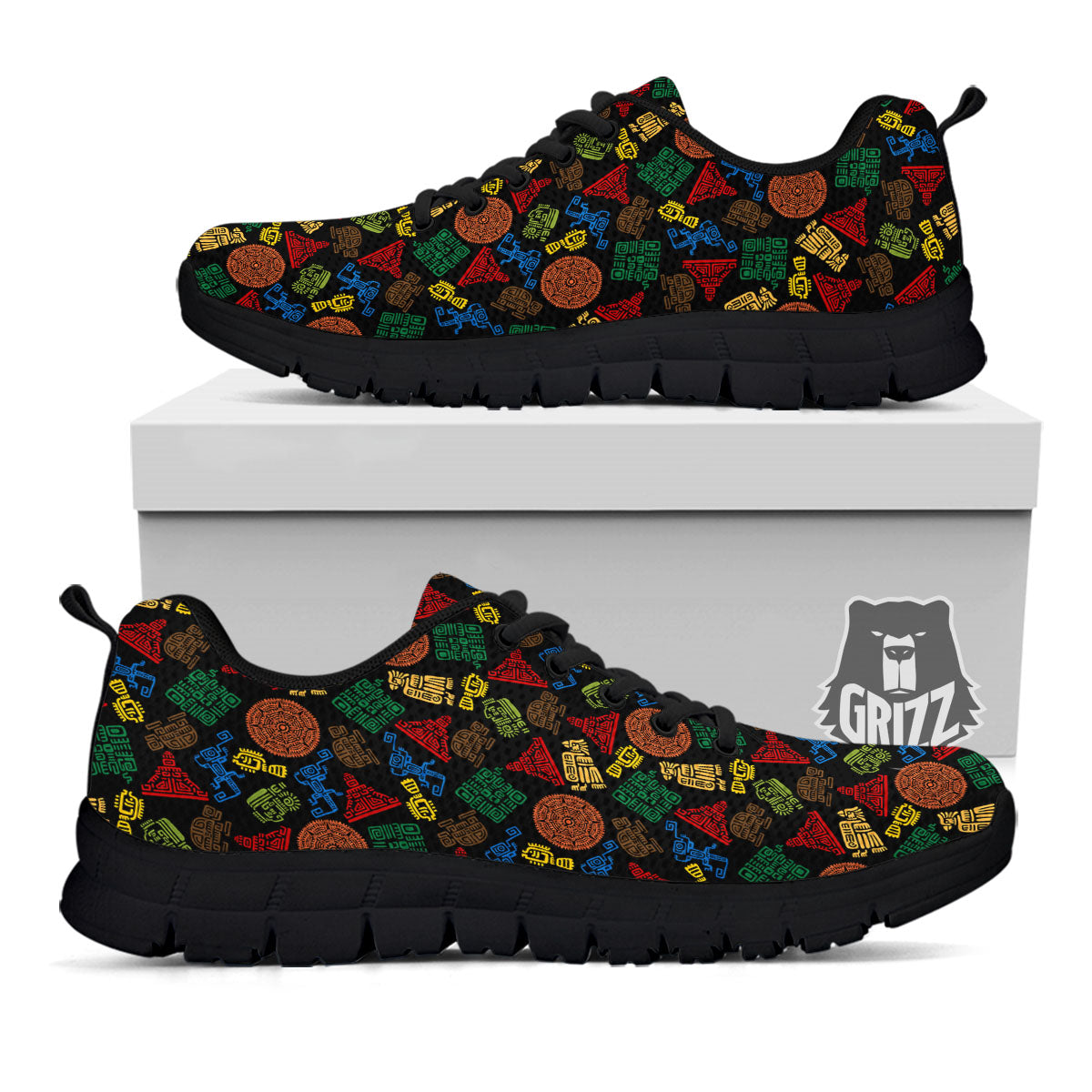 Maya Colorful Print Pattern Black Sneaker-grizzshop