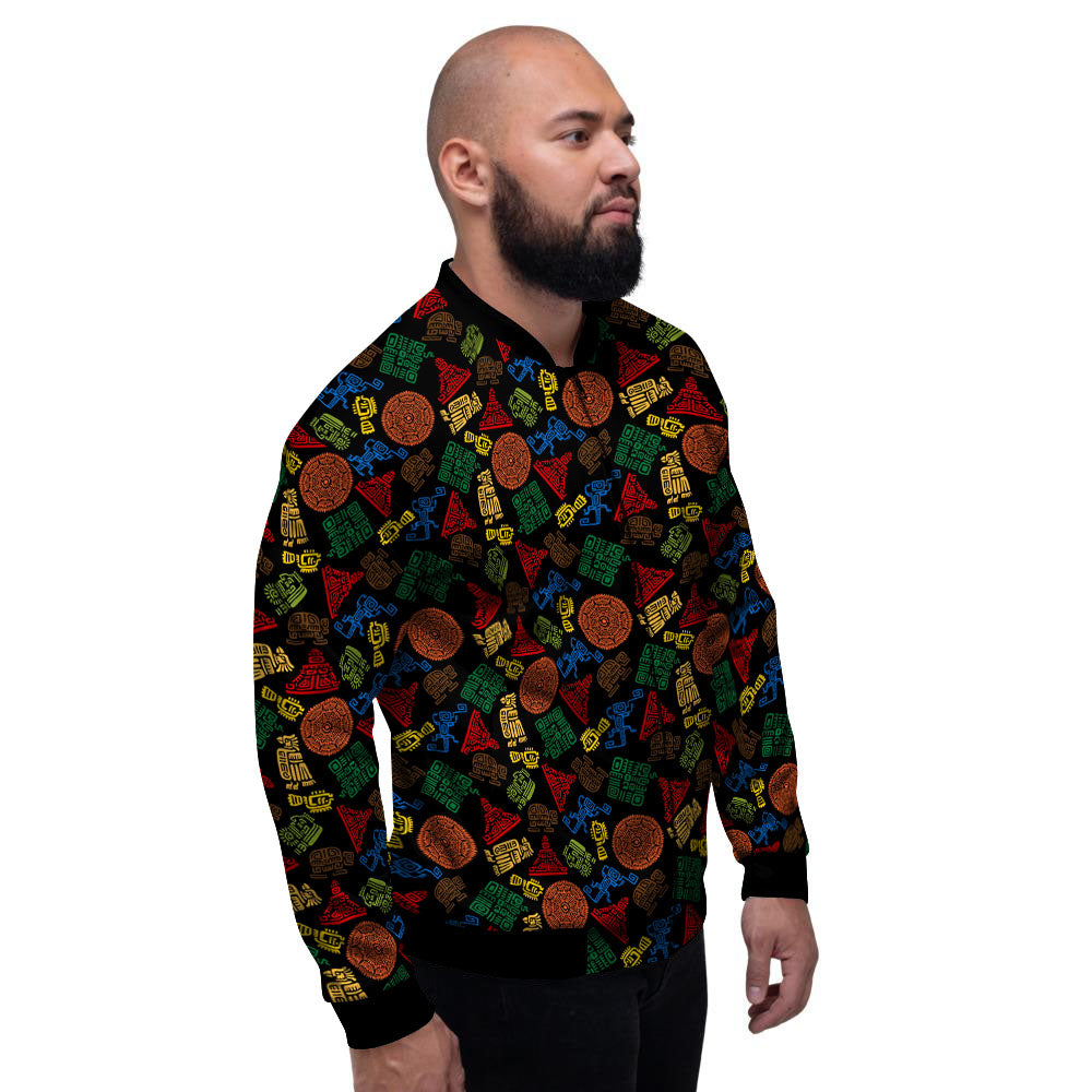 Maya Colorful Print Pattern Men's Bomber Jacket-grizzshop