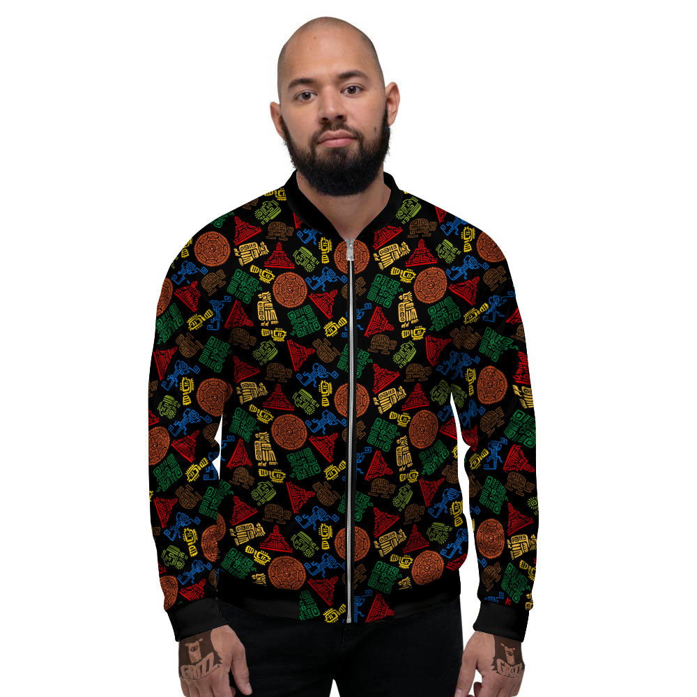 Maya Colorful Print Pattern Men's Bomber Jacket-grizzshop