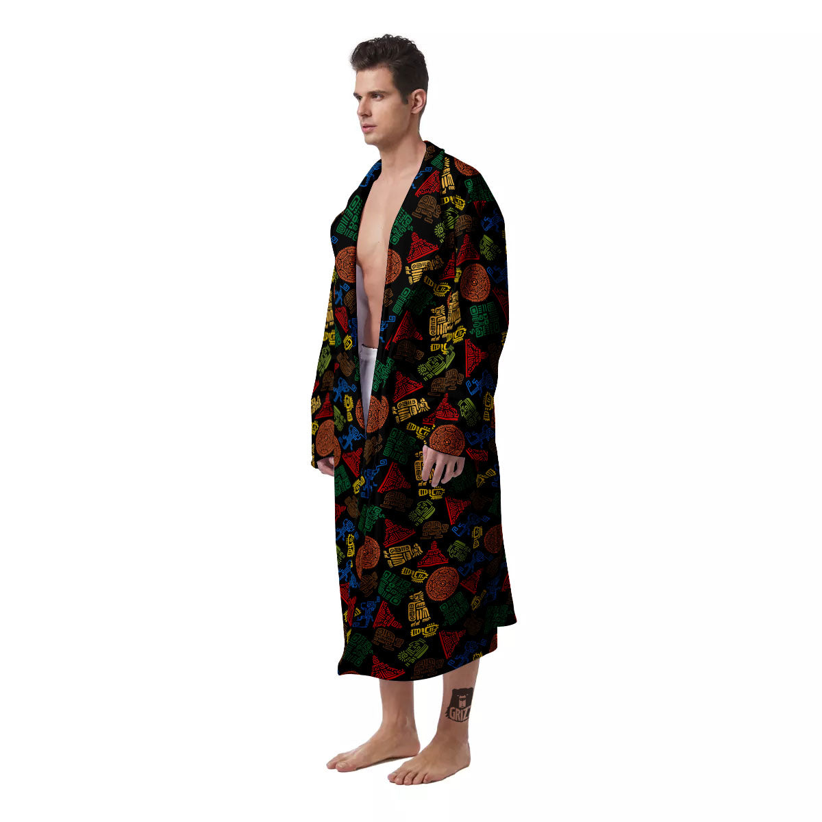 Maya Colorful Print Pattern Men's Robe-grizzshop