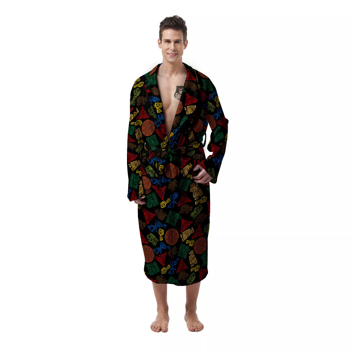Maya Colorful Print Pattern Men's Robe-grizzshop
