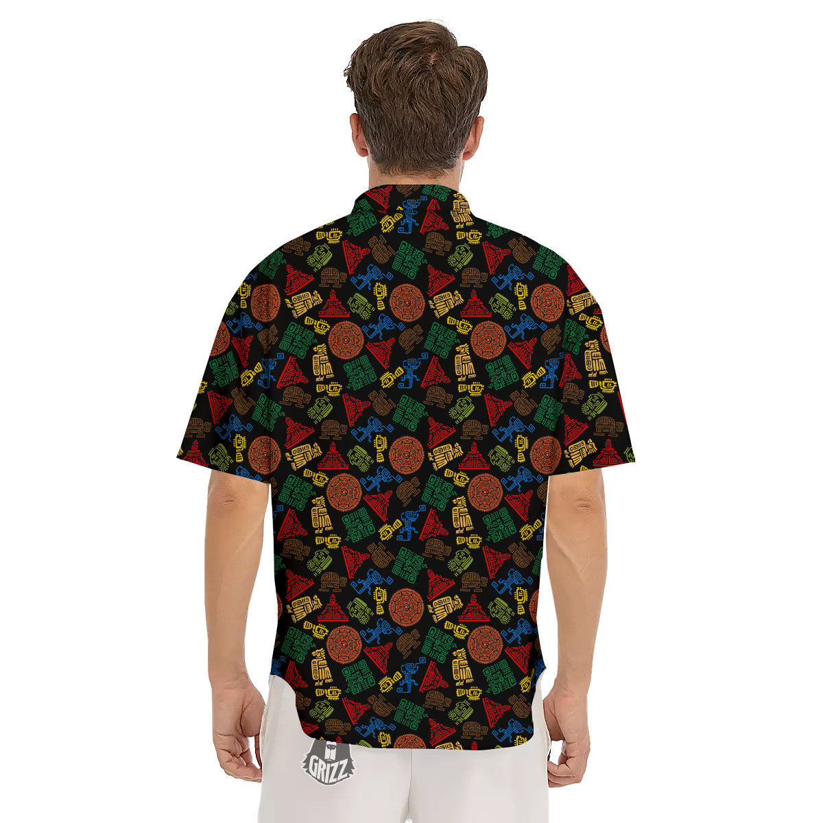 Maya Colorful Print Pattern Men's Short Sleeve Shirts-grizzshop