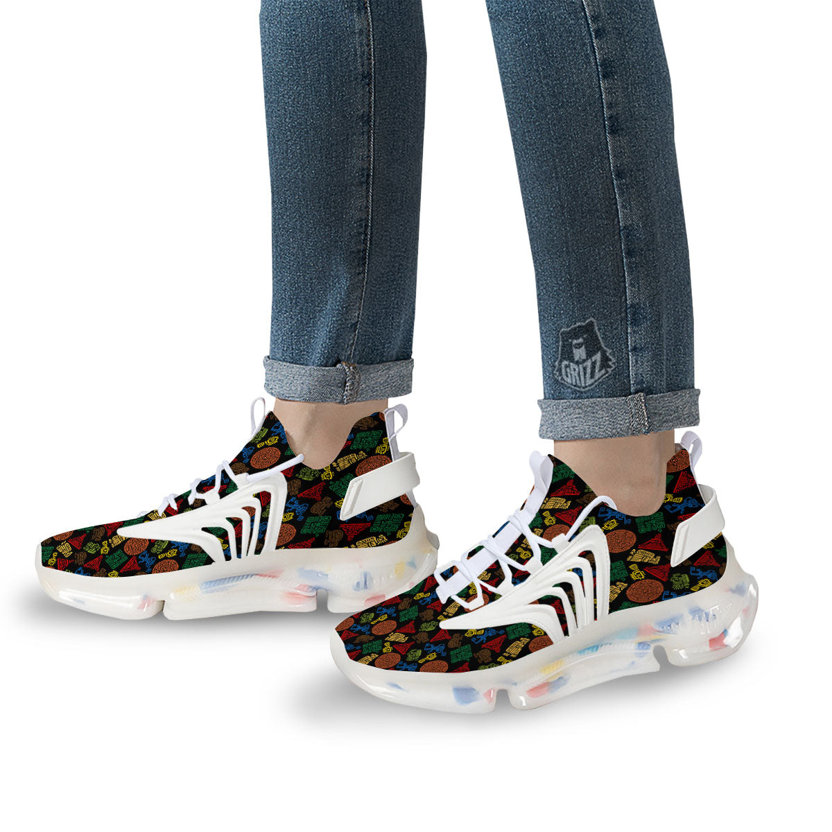 Maya Colorful Print Pattern White Gym Shoes-grizzshop