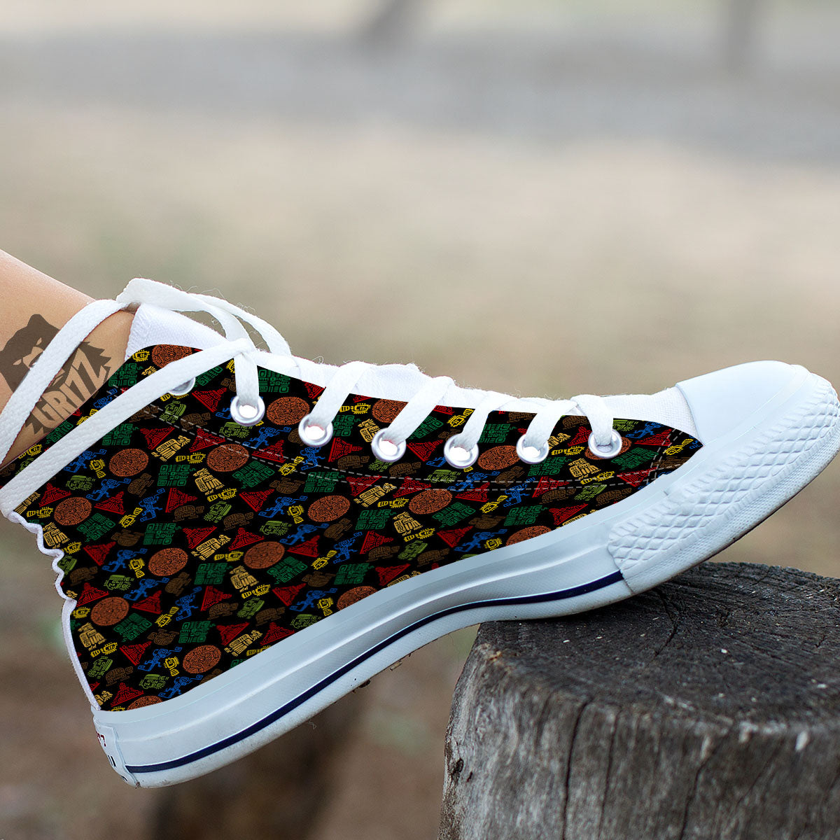 Maya Colorful Print Pattern White High Top Shoes-grizzshop