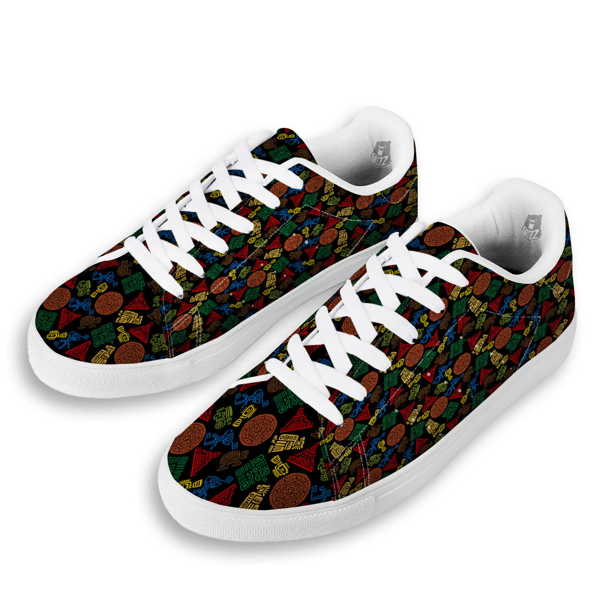Maya Colorful Print Pattern White Low Top Sneakers-grizzshop