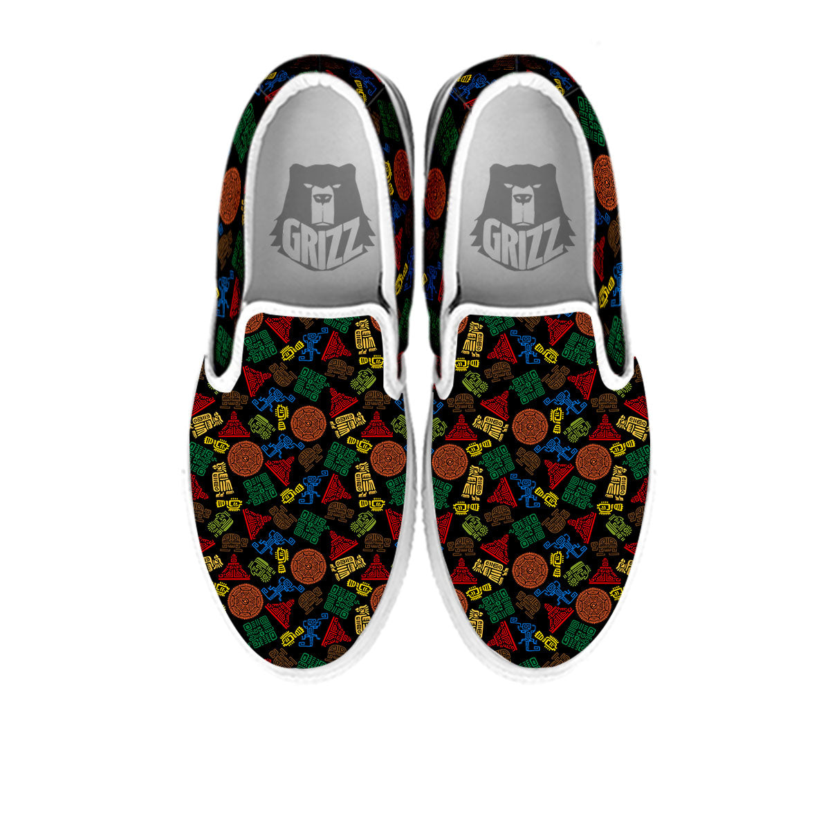 Maya Colorful Print Pattern White Slip On Shoes-grizzshop
