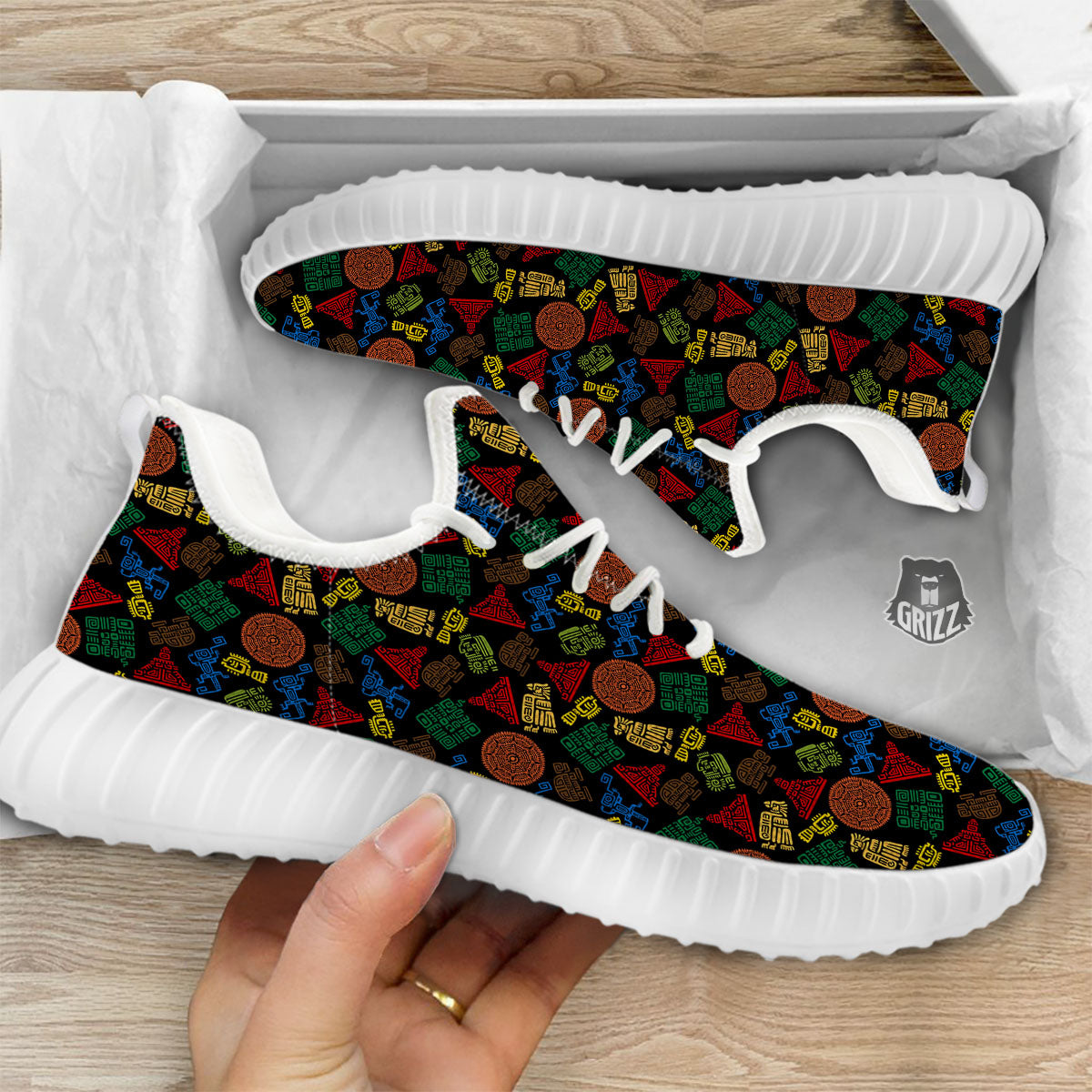 Maya Colorful Print Pattern White Walking Shoes-grizzshop