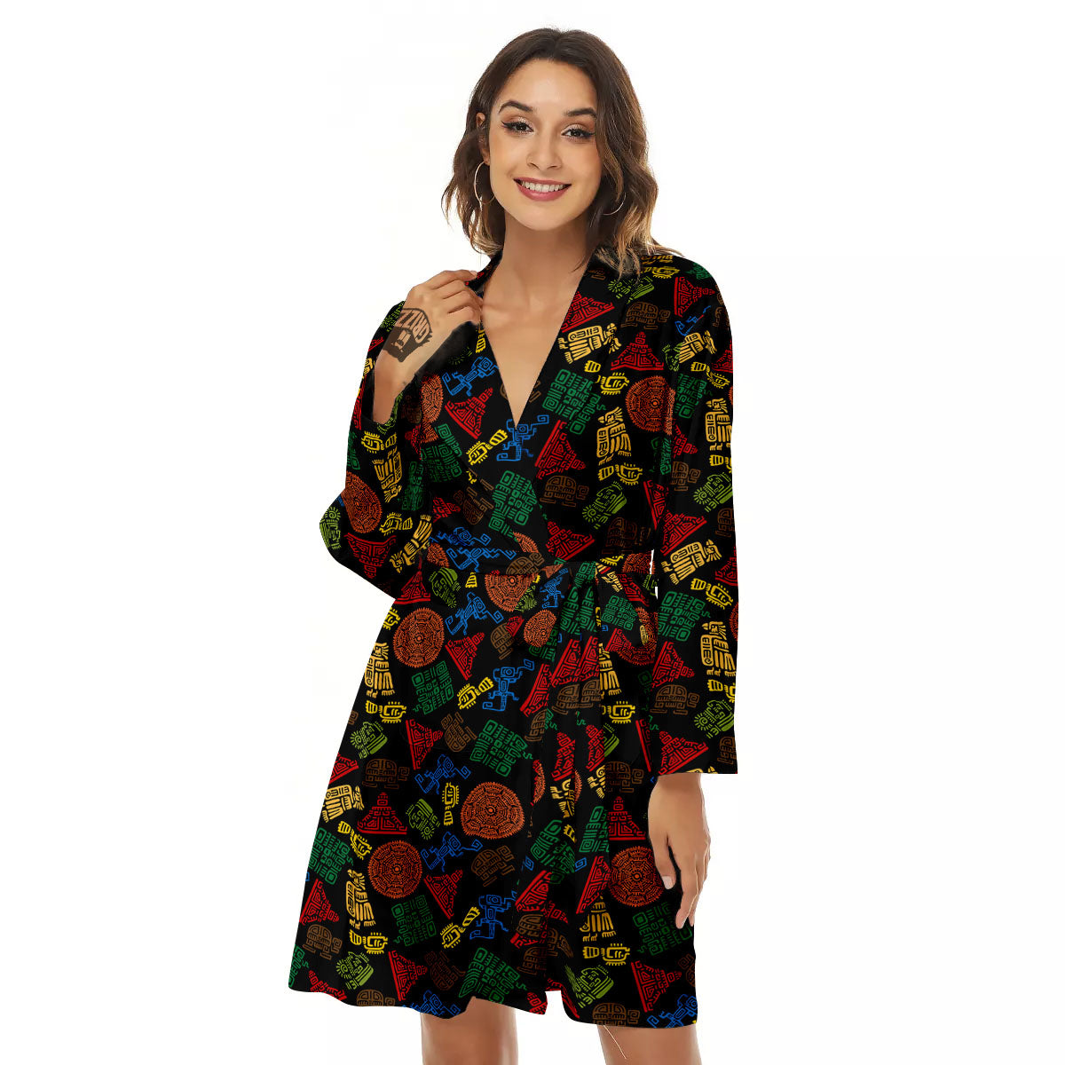 Maya Colorful Print Pattern Women's Robe-grizzshop