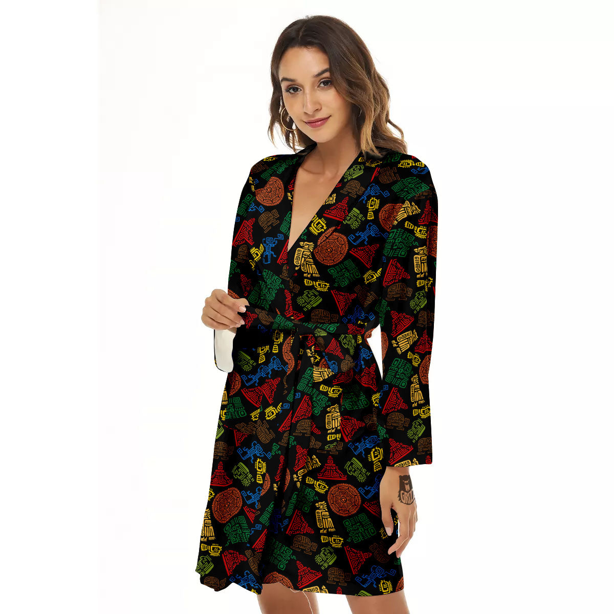 Maya Colorful Print Pattern Women's Robe-grizzshop