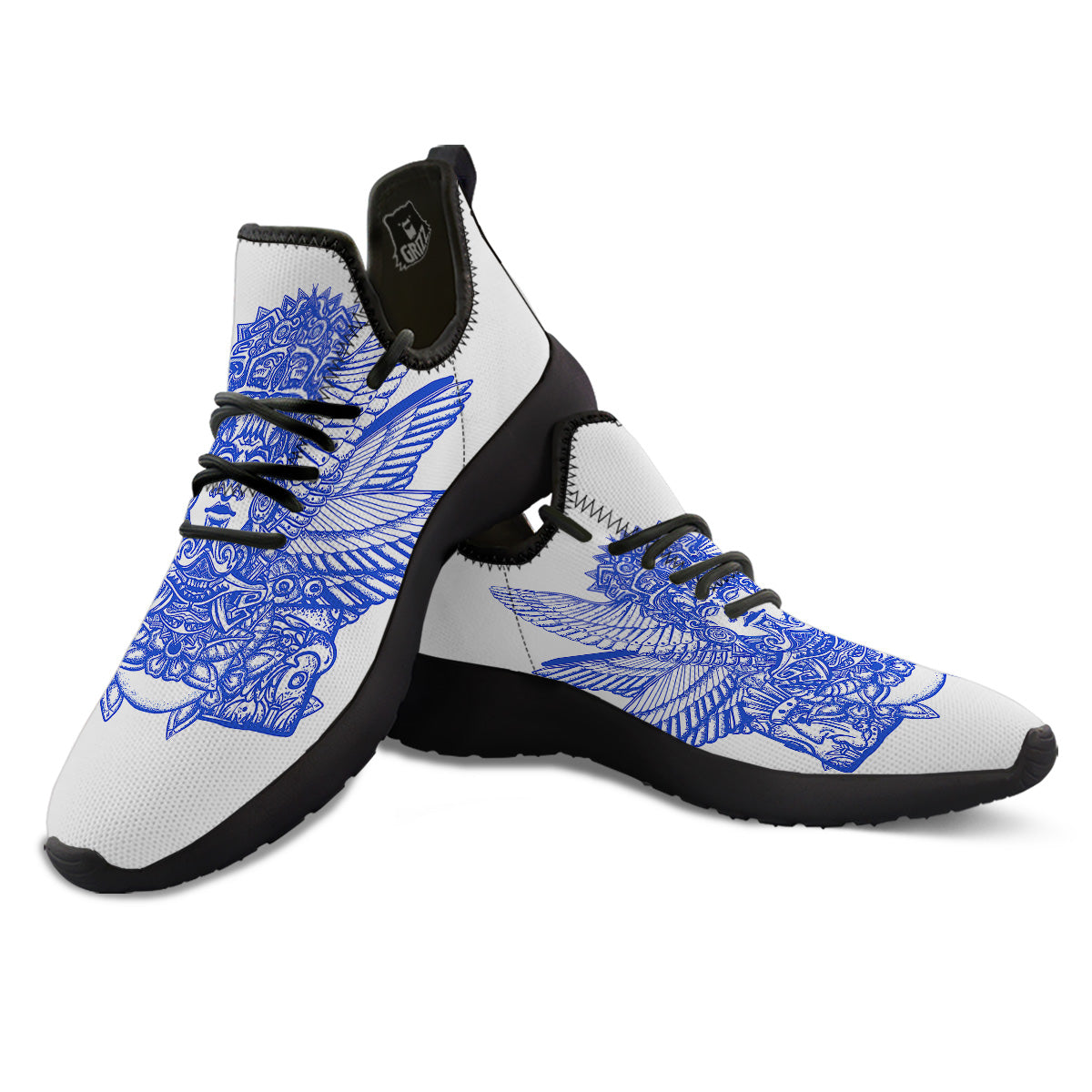 Mayan Statue White And Blue Print Black Athletic Shoes-grizzshop
