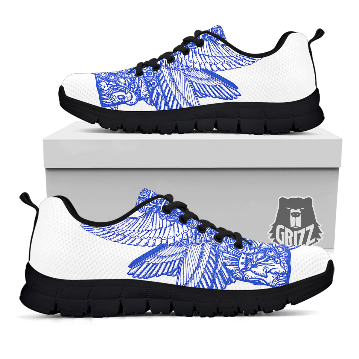 Mayan Statue White And Blue Print Black Sneaker-grizzshop