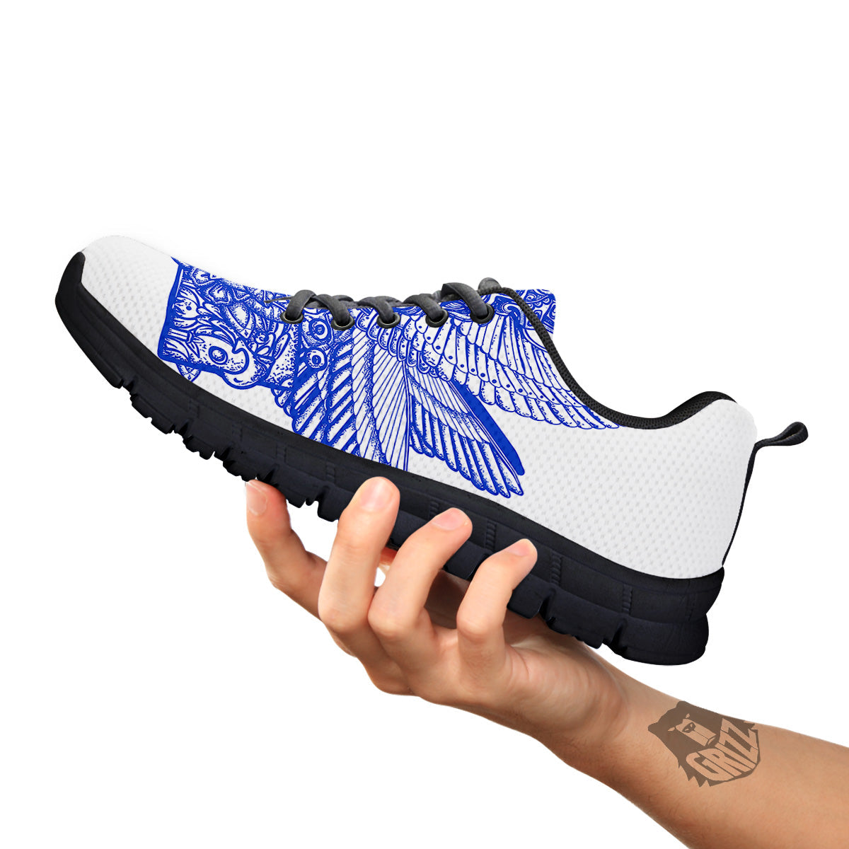 Mayan Statue White And Blue Print Black Sneaker-grizzshop