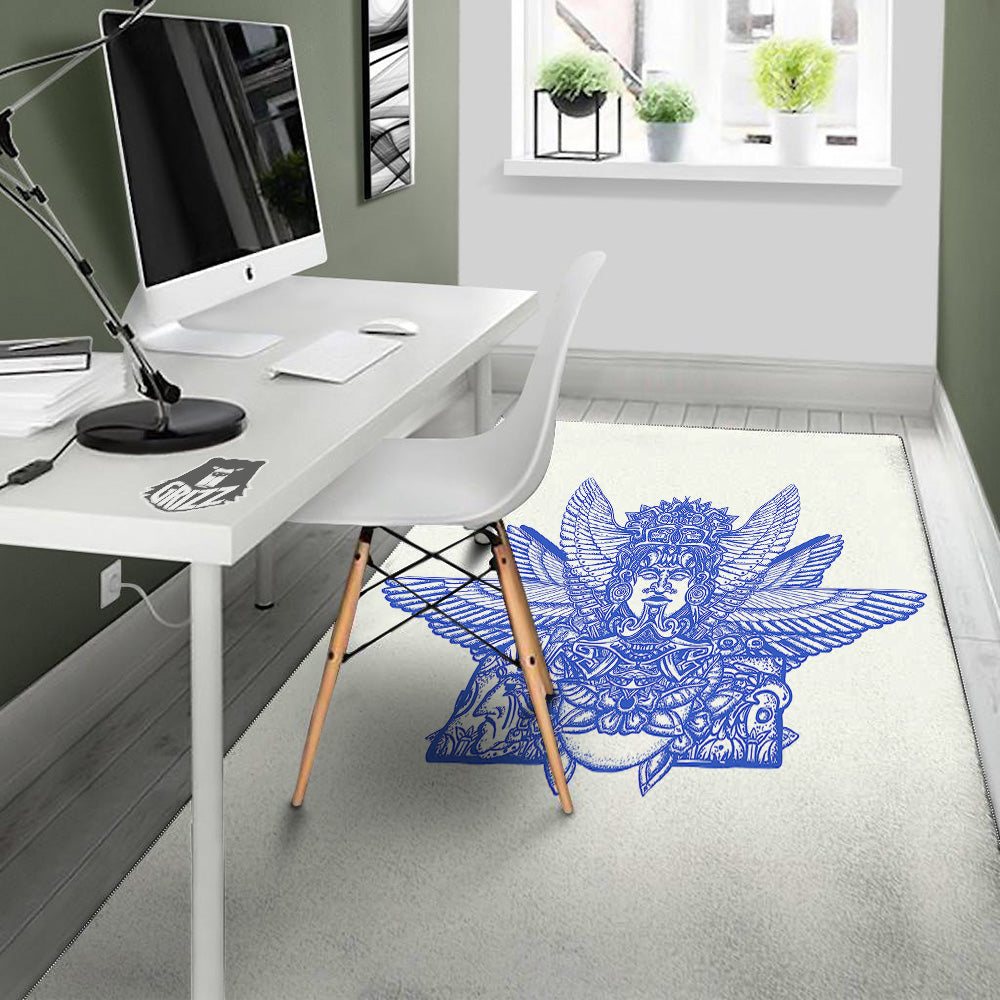 Mayan Statue White And Blue Print Floor Mat-grizzshop