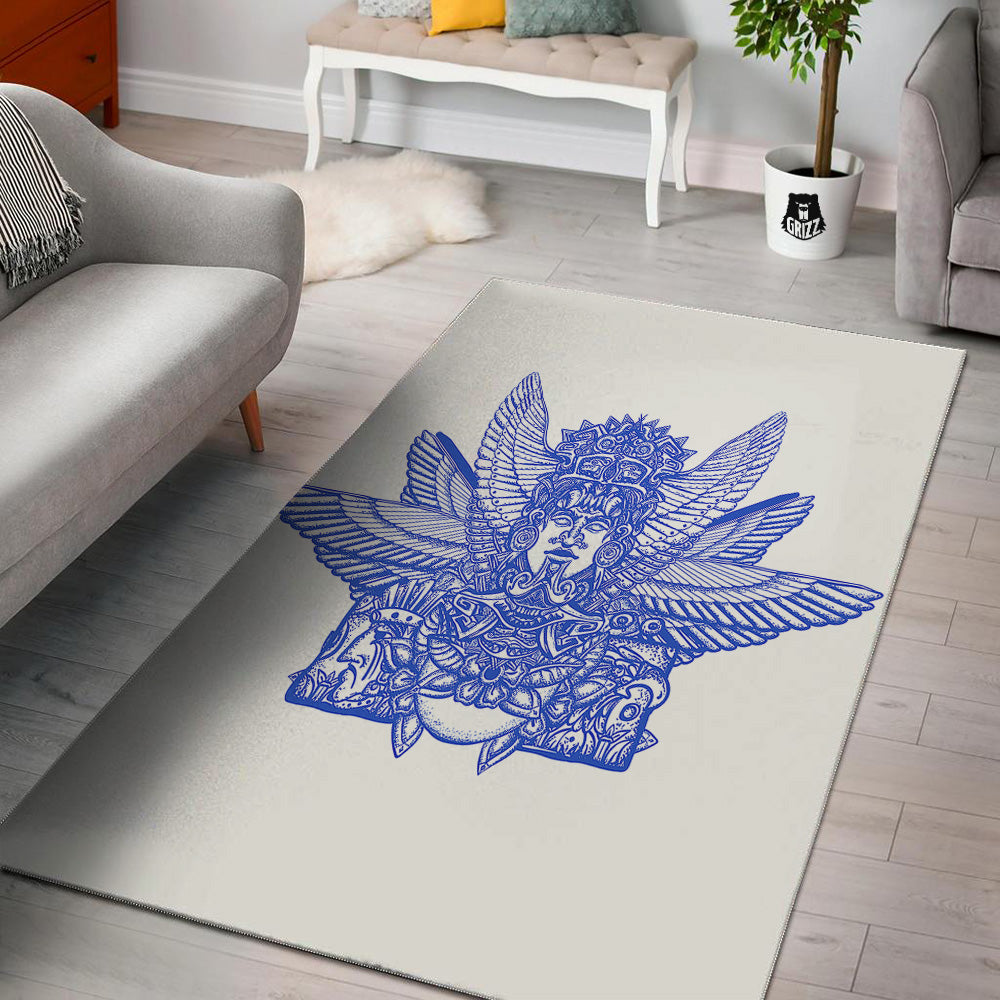 Mayan Statue White And Blue Print Floor Mat-grizzshop