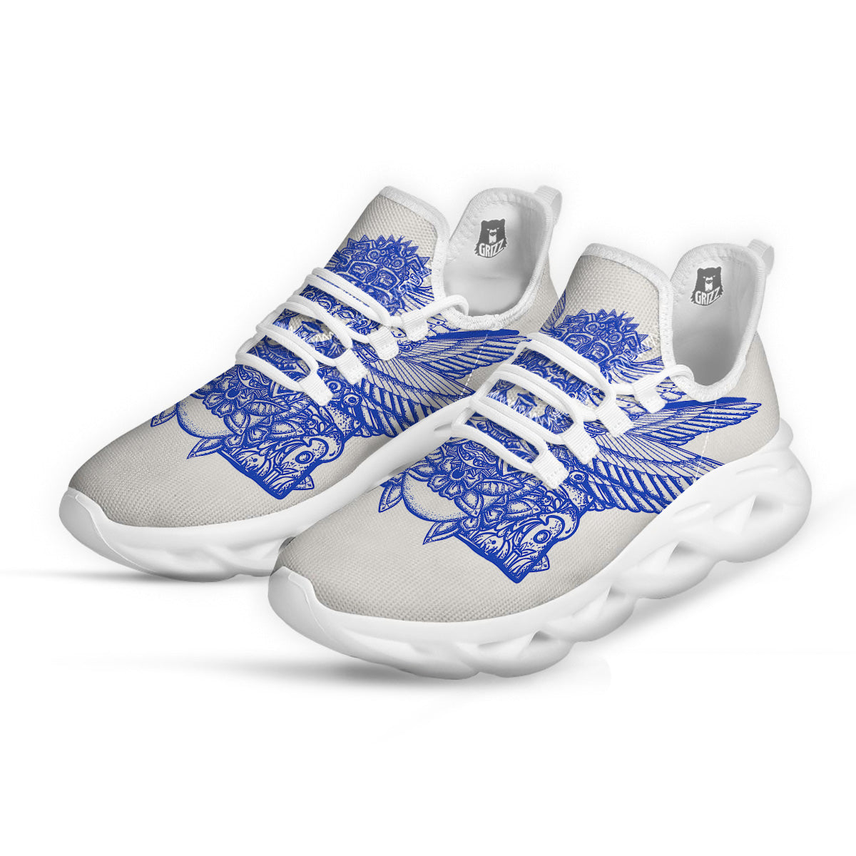 Mayan Statue White And Blue Print White Running Shoes-grizzshop