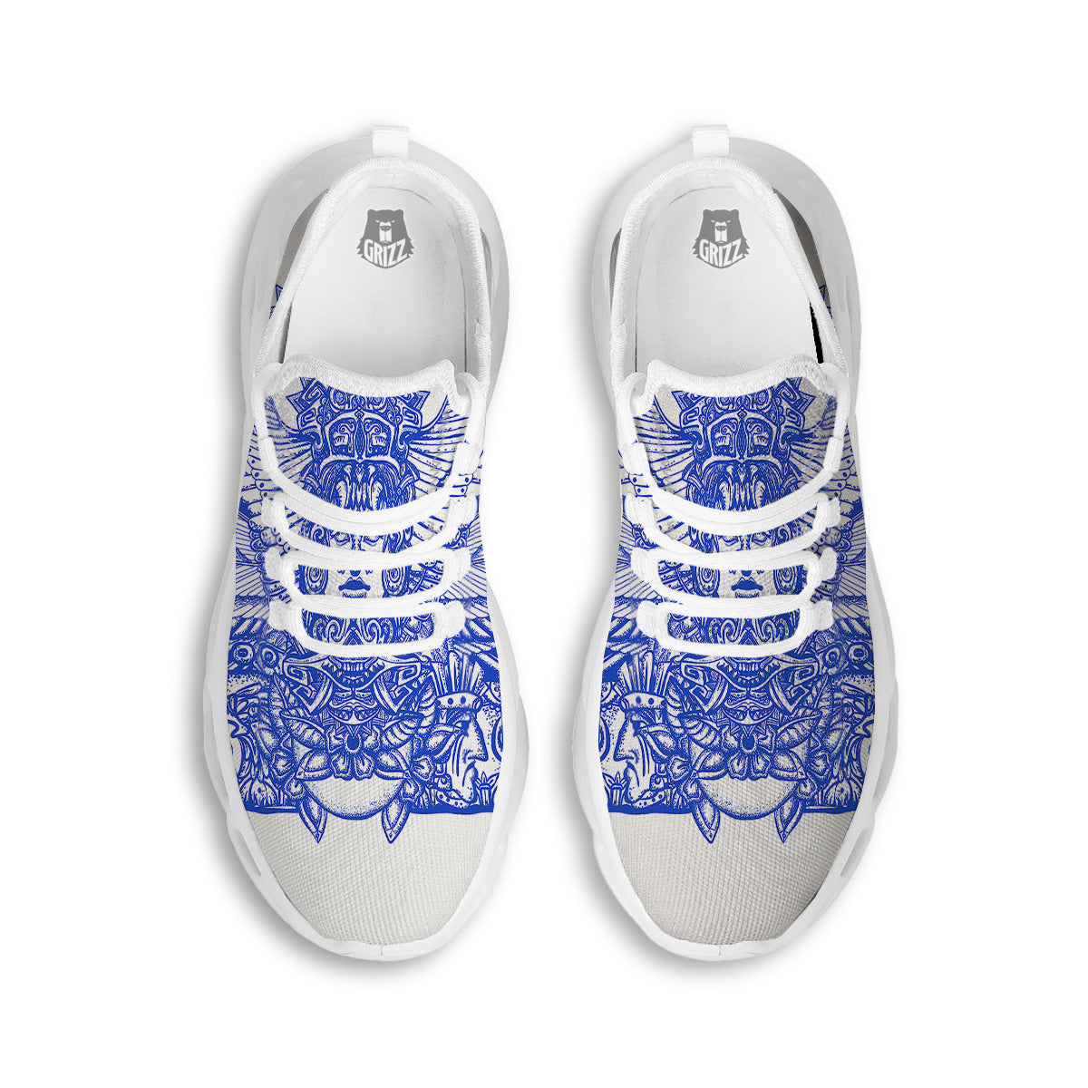 Mayan Statue White And Blue Print White Running Shoes-grizzshop
