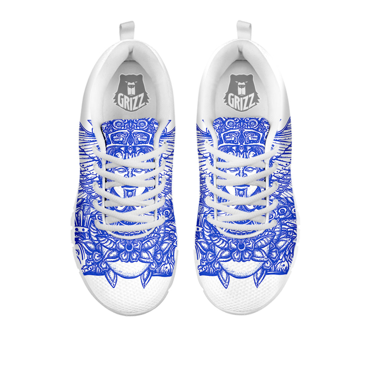 Mayan Statue White And Blue Print White Sneaker-grizzshop