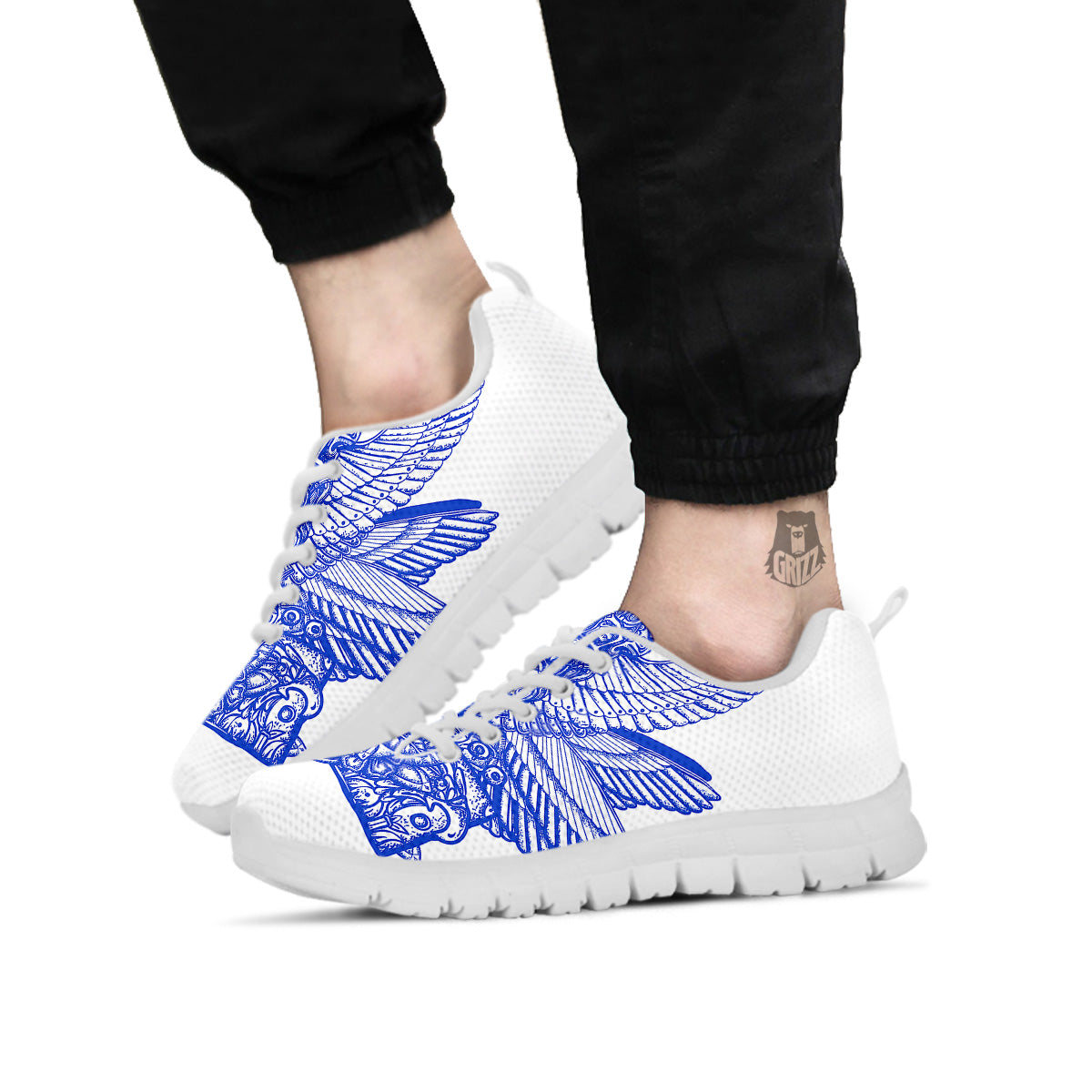 Mayan Statue White And Blue Print White Sneaker-grizzshop