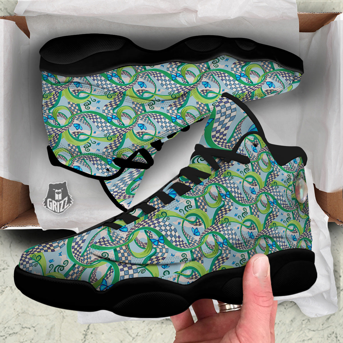 Maze Checkered Print Pattern Black Basketball Shoes-grizzshop