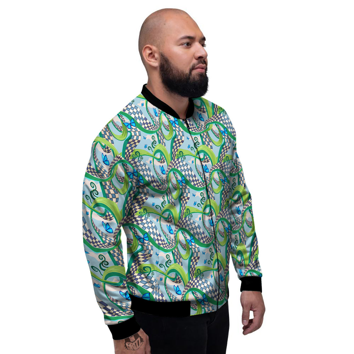 Maze Checkered Print Pattern Men's Bomber Jacket-grizzshop