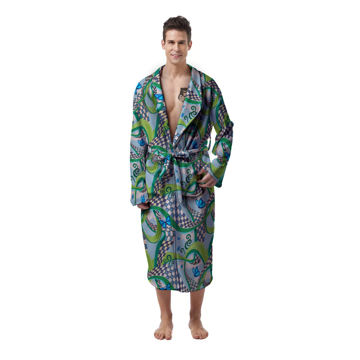 Maze Checkered Print Pattern Men's Robe-grizzshop