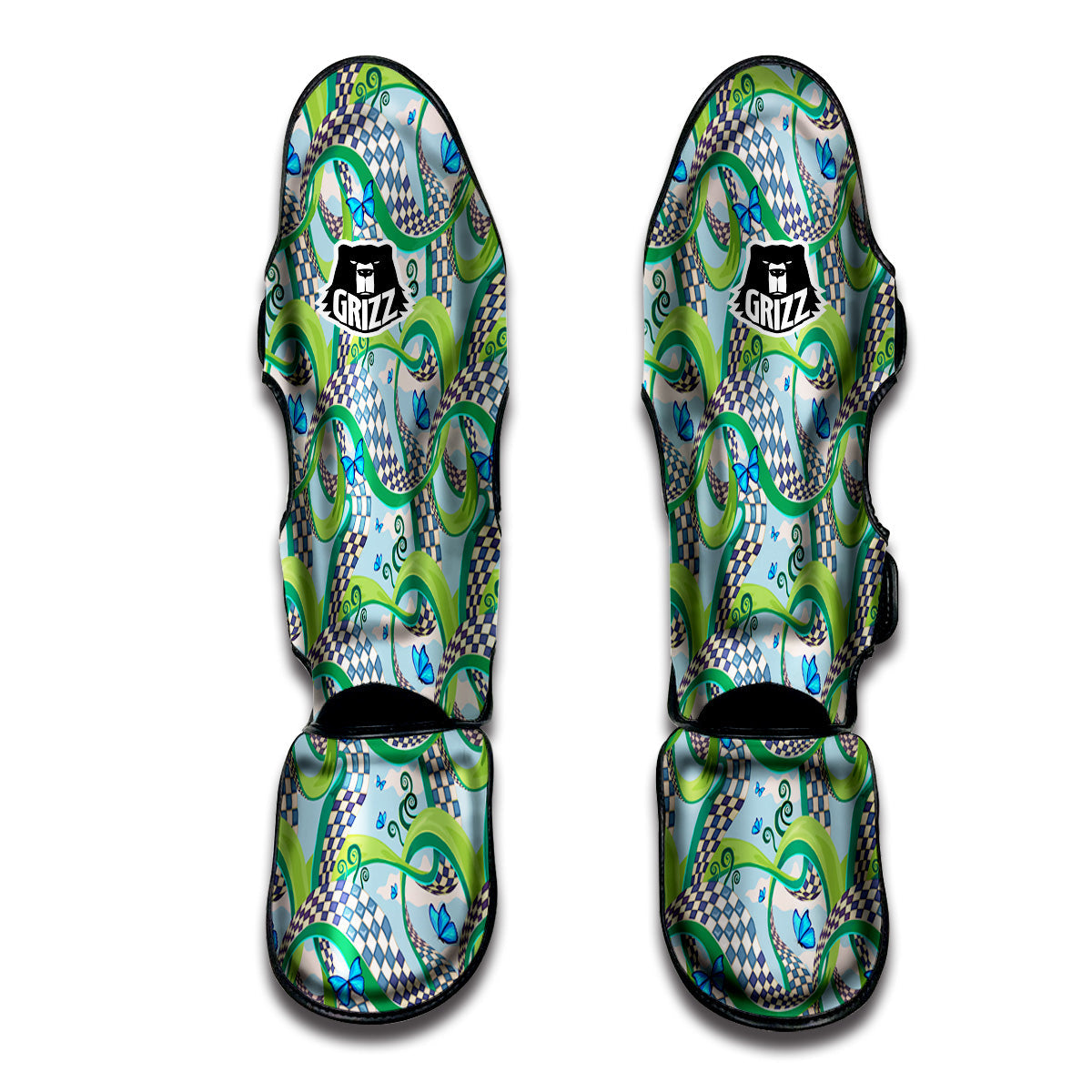 Duck Blue Yellow Print Pattern Muay Thai Shin Guards main image 1