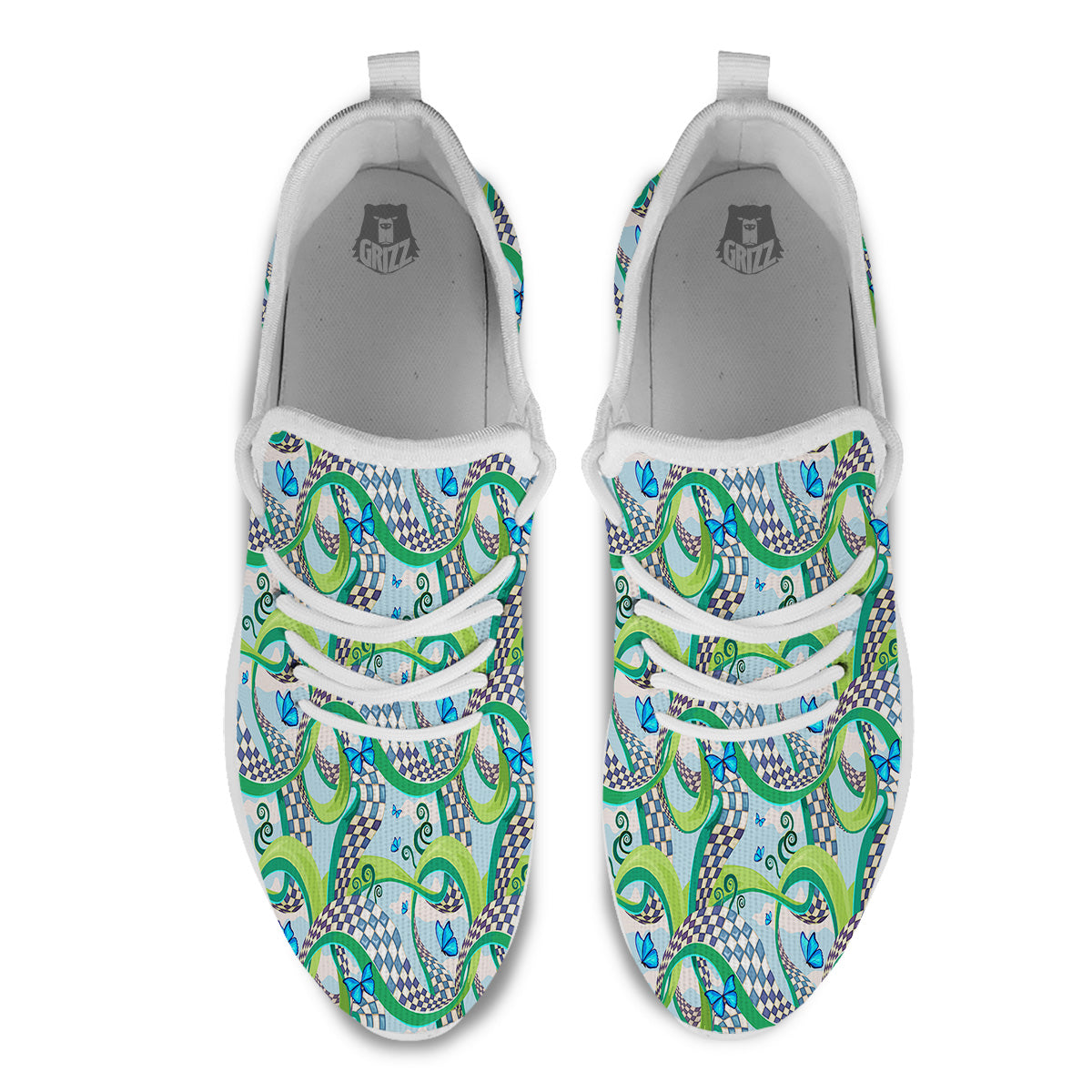Maze Checkered Print Pattern White Athletic Shoes-grizzshop