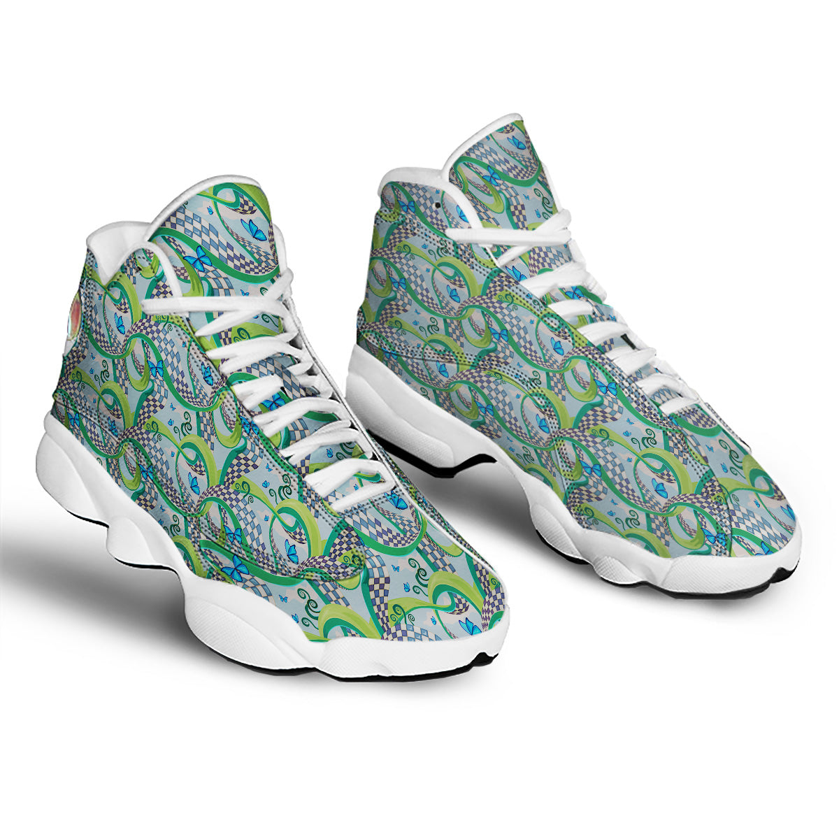 Maze Checkered Print Pattern White Basketball Shoes-grizzshop