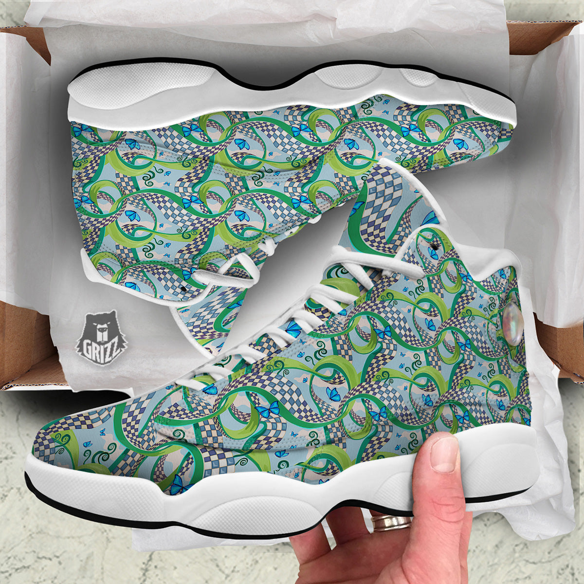 Maze Checkered Print Pattern White Basketball Shoes-grizzshop