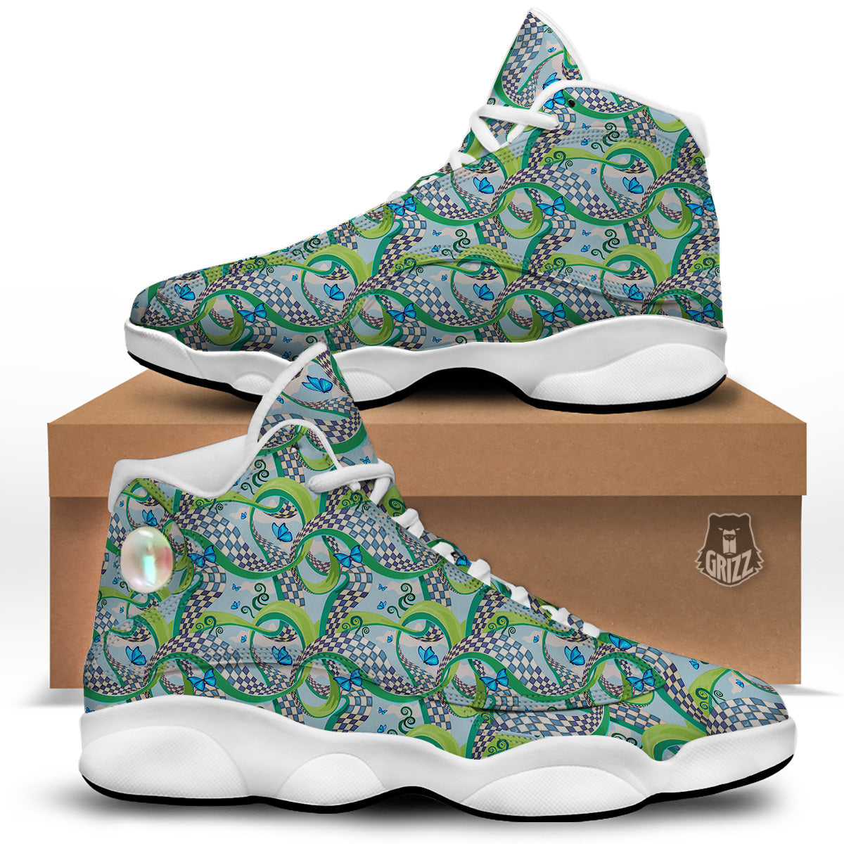 Maze Checkered Print Pattern White Basketball Shoes-grizzshop