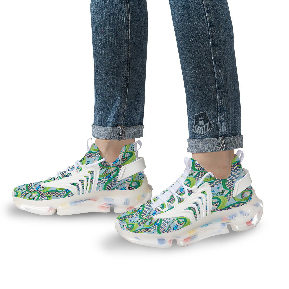 Maze Checkered Print Pattern White Gym Shoes-grizzshop