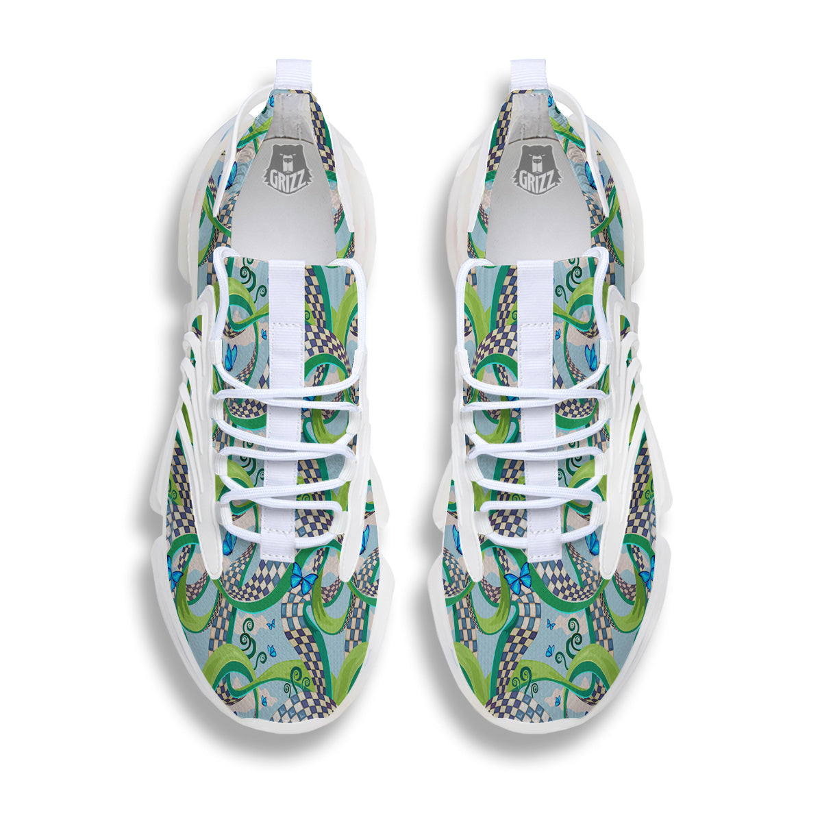 Maze Checkered Print Pattern White Gym Shoes-grizzshop