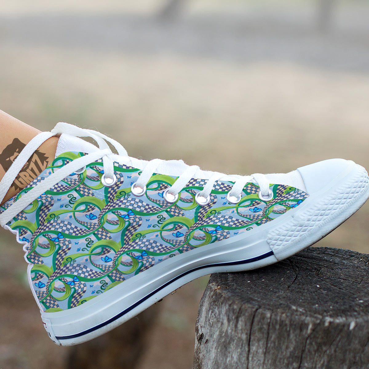 Maze Checkered Print Pattern White High Top Shoes-grizzshop
