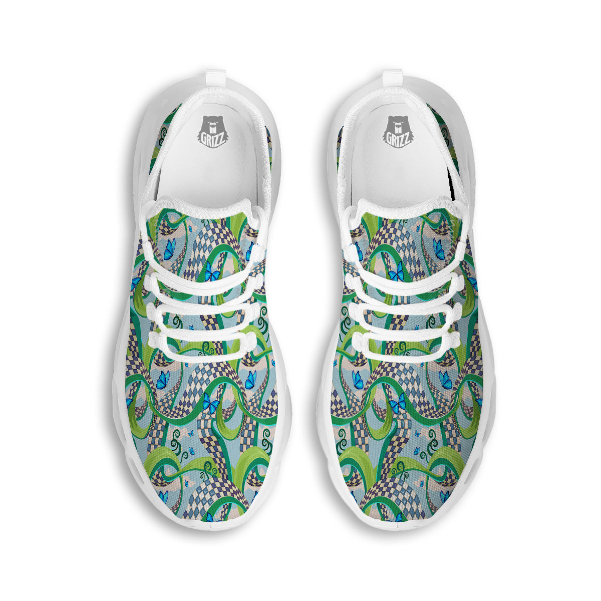 Maze Checkered Print Pattern White Running Shoes-grizzshop