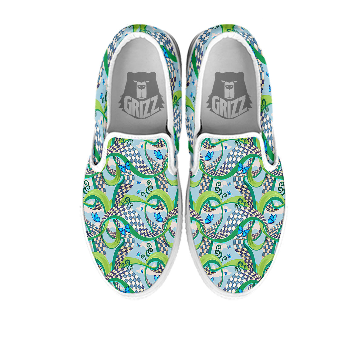 Maze Checkered Print Pattern White Slip On Shoes-grizzshop