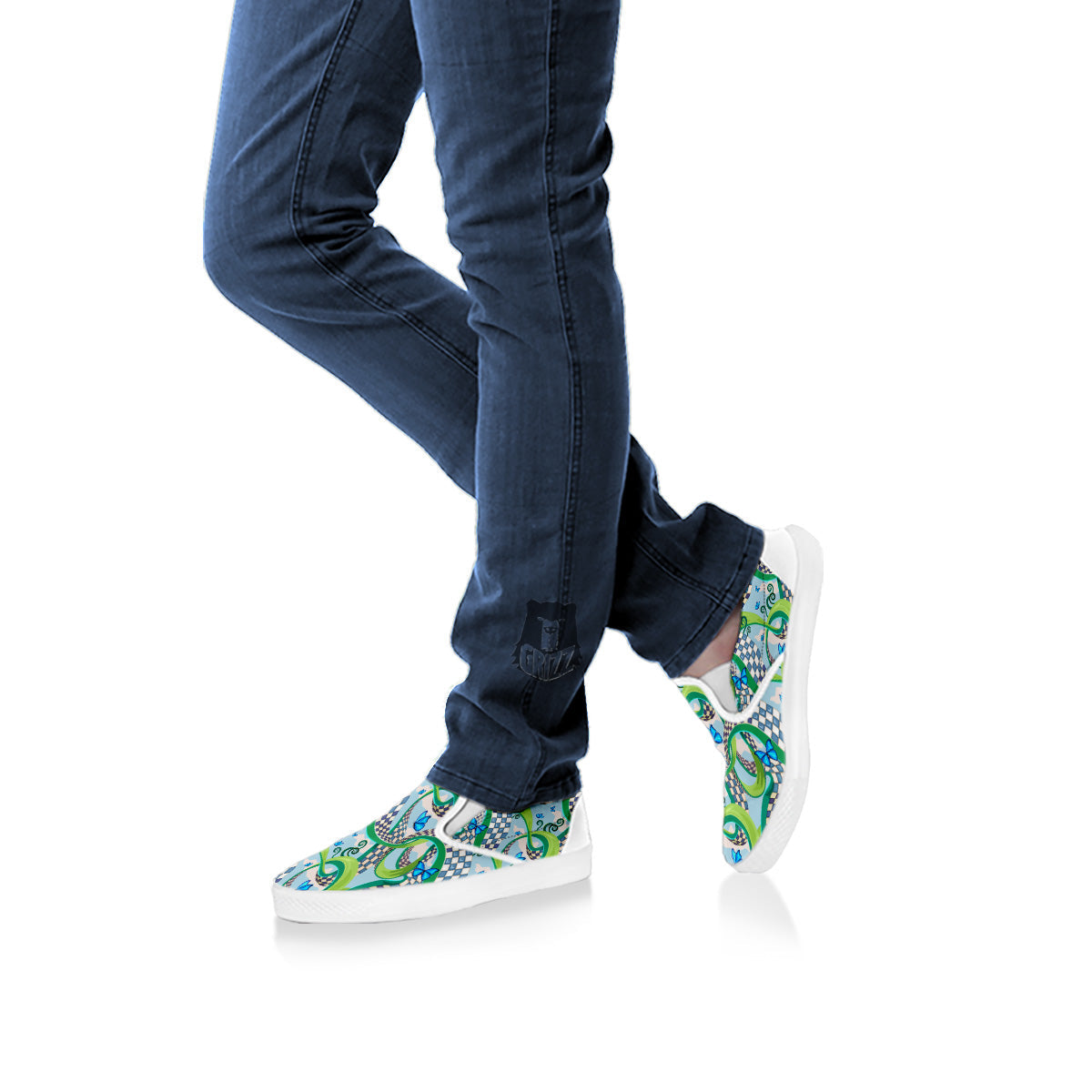 Maze Checkered Print Pattern White Slip On Shoes-grizzshop