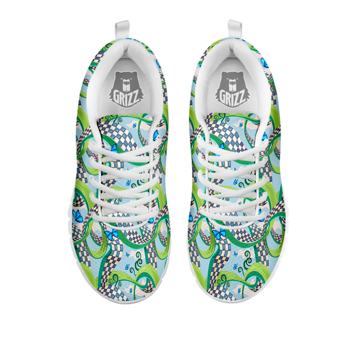 Maze Checkered Print Pattern White Sneaker-grizzshop