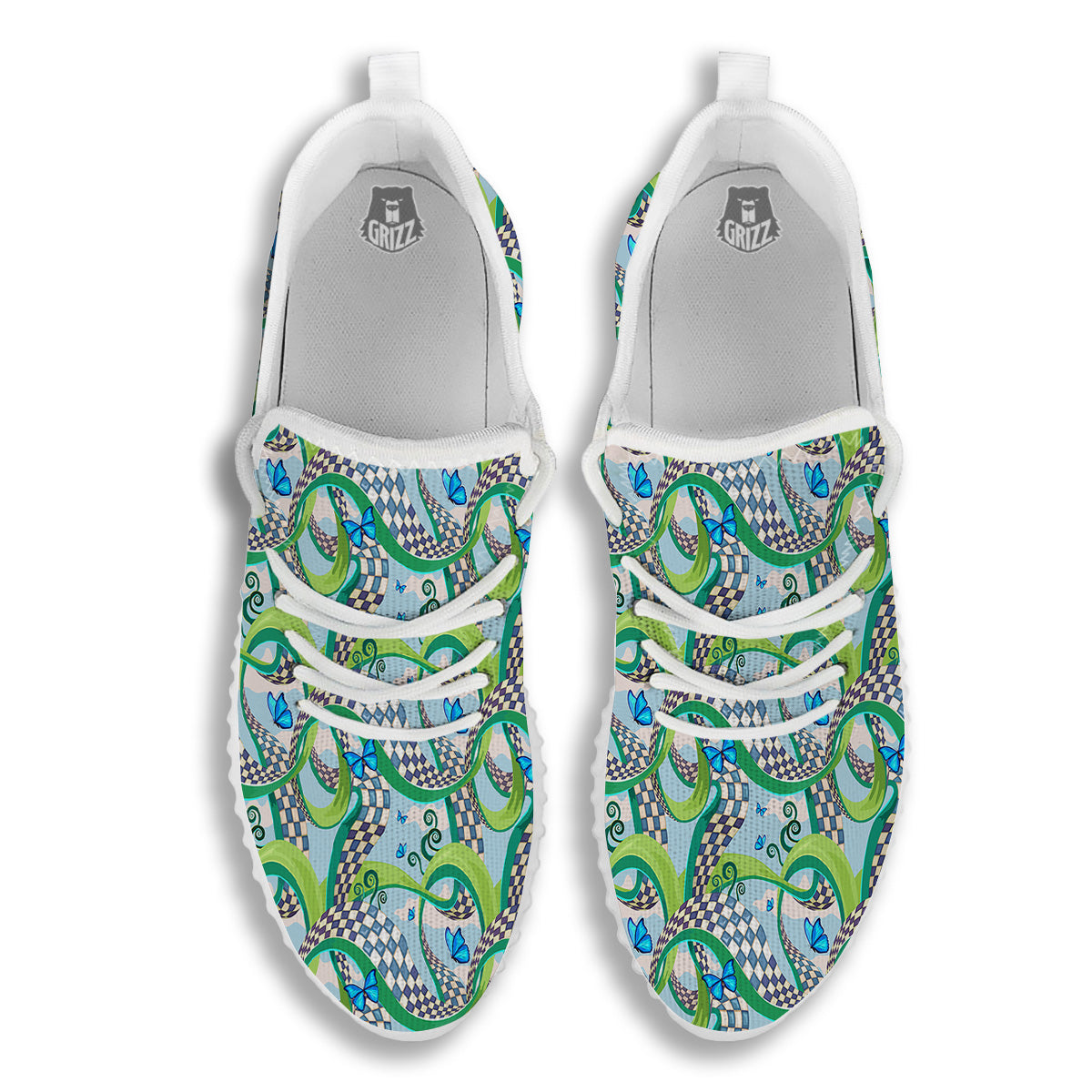 Maze Checkered Print Pattern White Walking Shoes-grizzshop
