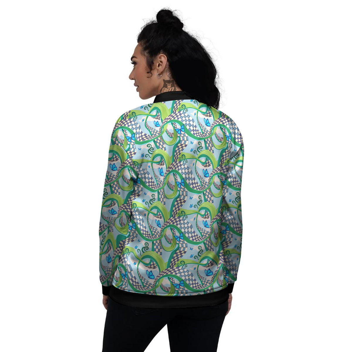 Maze Checkered Print Pattern Women's Bomber Jacket-grizzshop