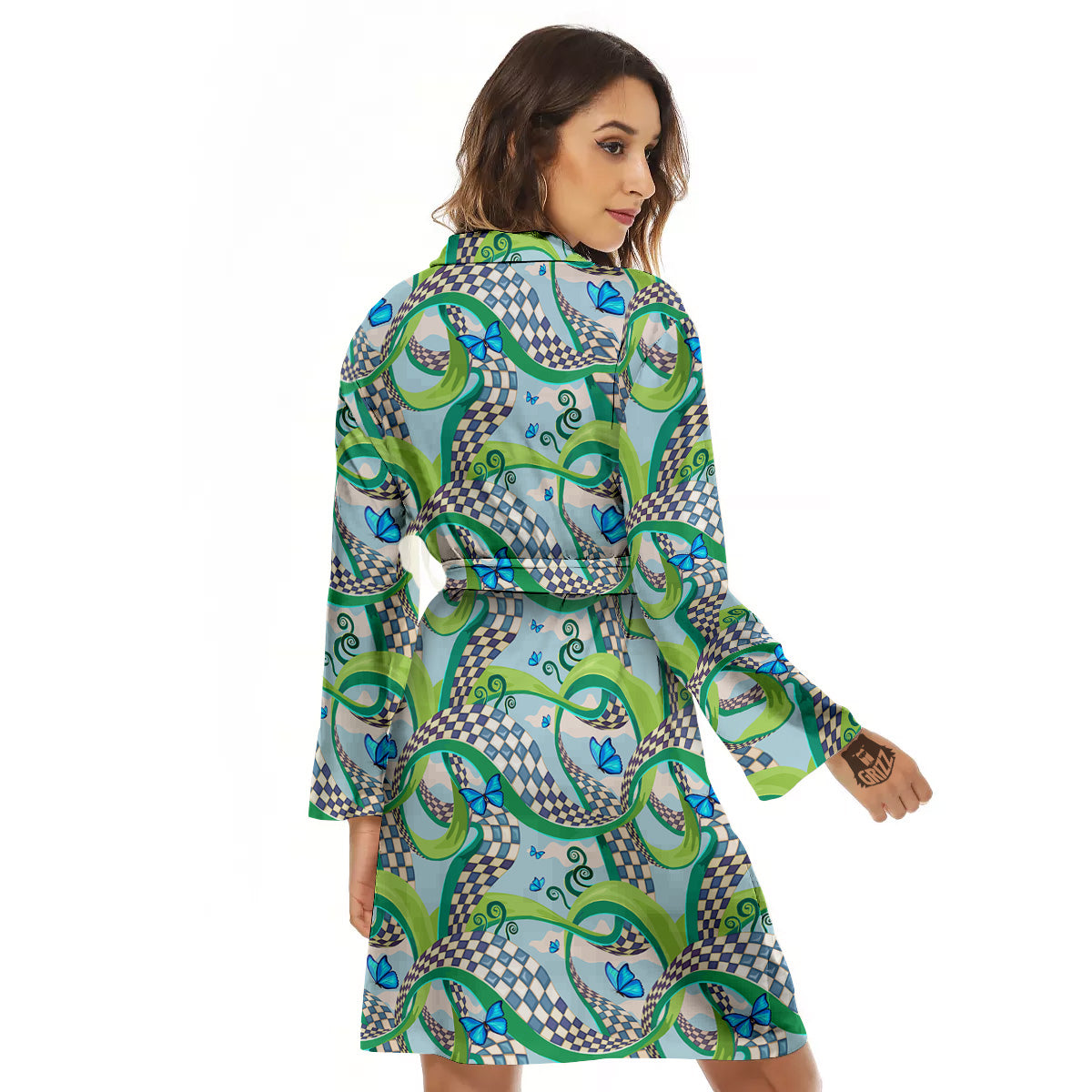 Maze Checkered Print Pattern Women's Robe-grizzshop