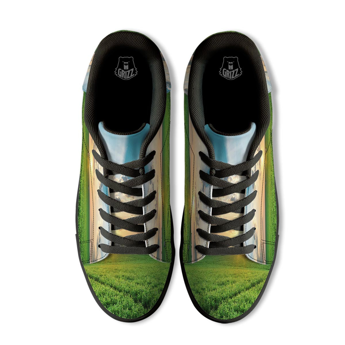 Meadow Sunrise Print Black Low Top Sneakers-grizzshop