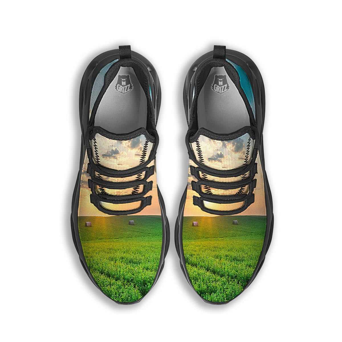 Meadow Sunrise Print Black Running Shoes-grizzshop