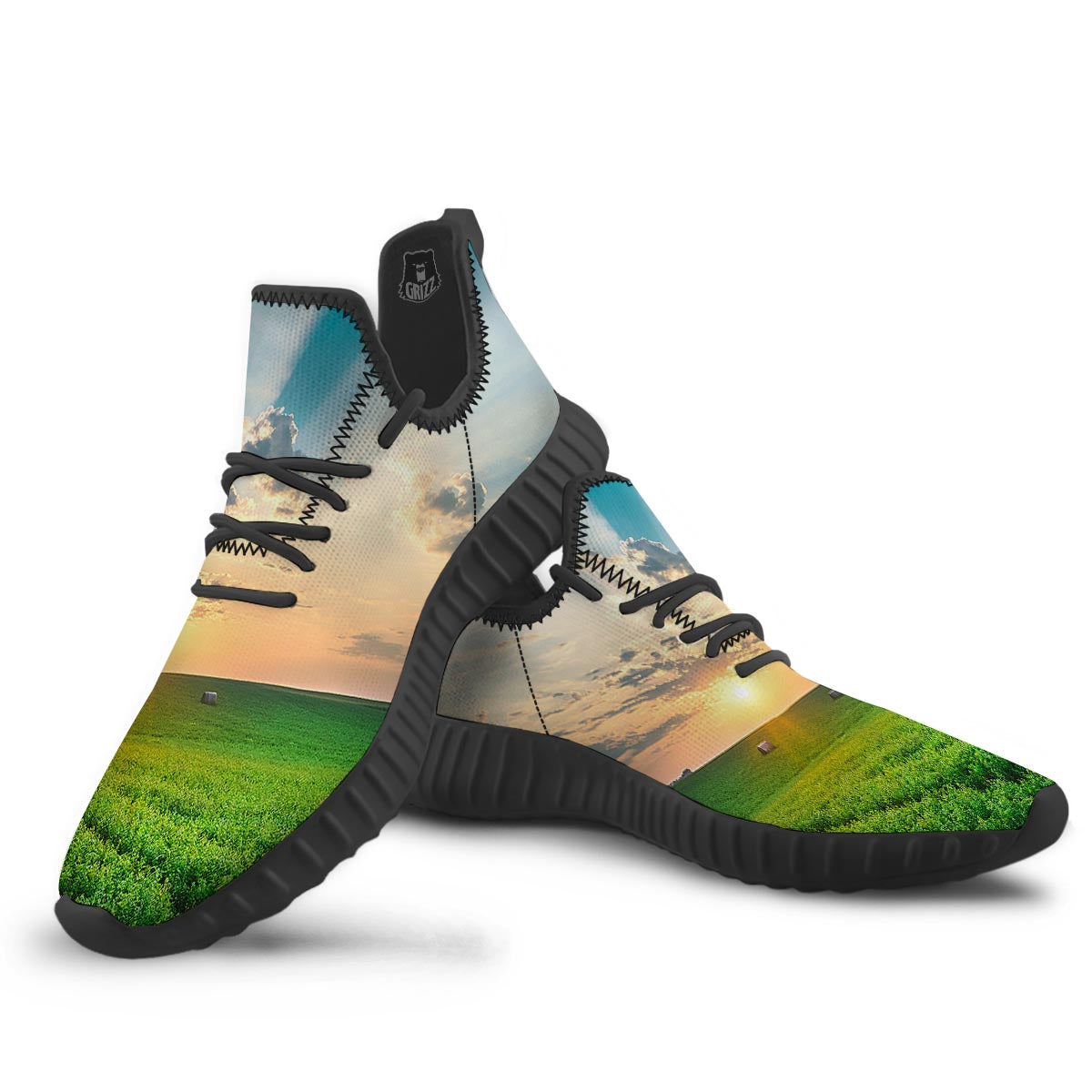 Meadow Sunrise Print Black Walking Shoes-grizzshop